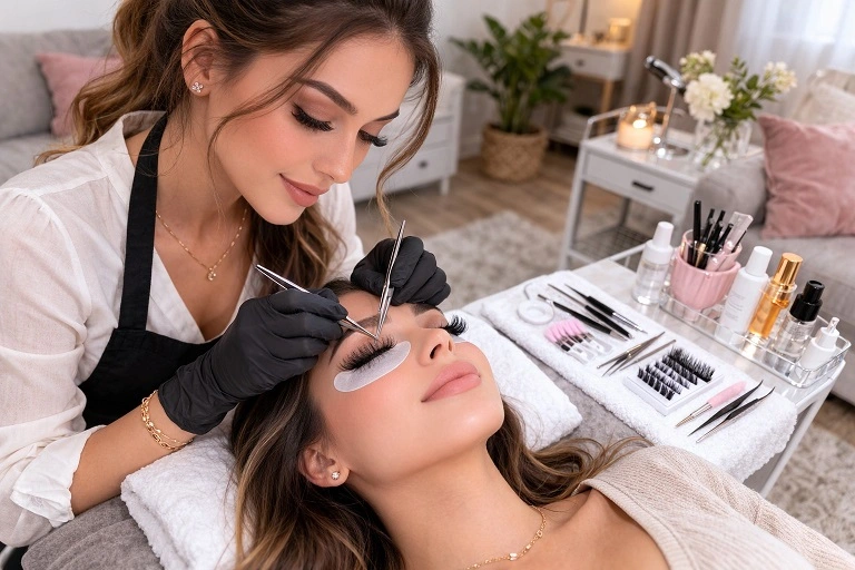 Professional eyelash extensions home service in Dubai