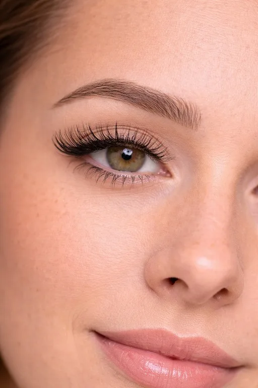 Hybrid lash extensions being applied at Dubai salon