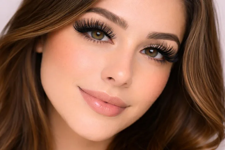 Mega volume lash extensions with tweezers at Dubai salon